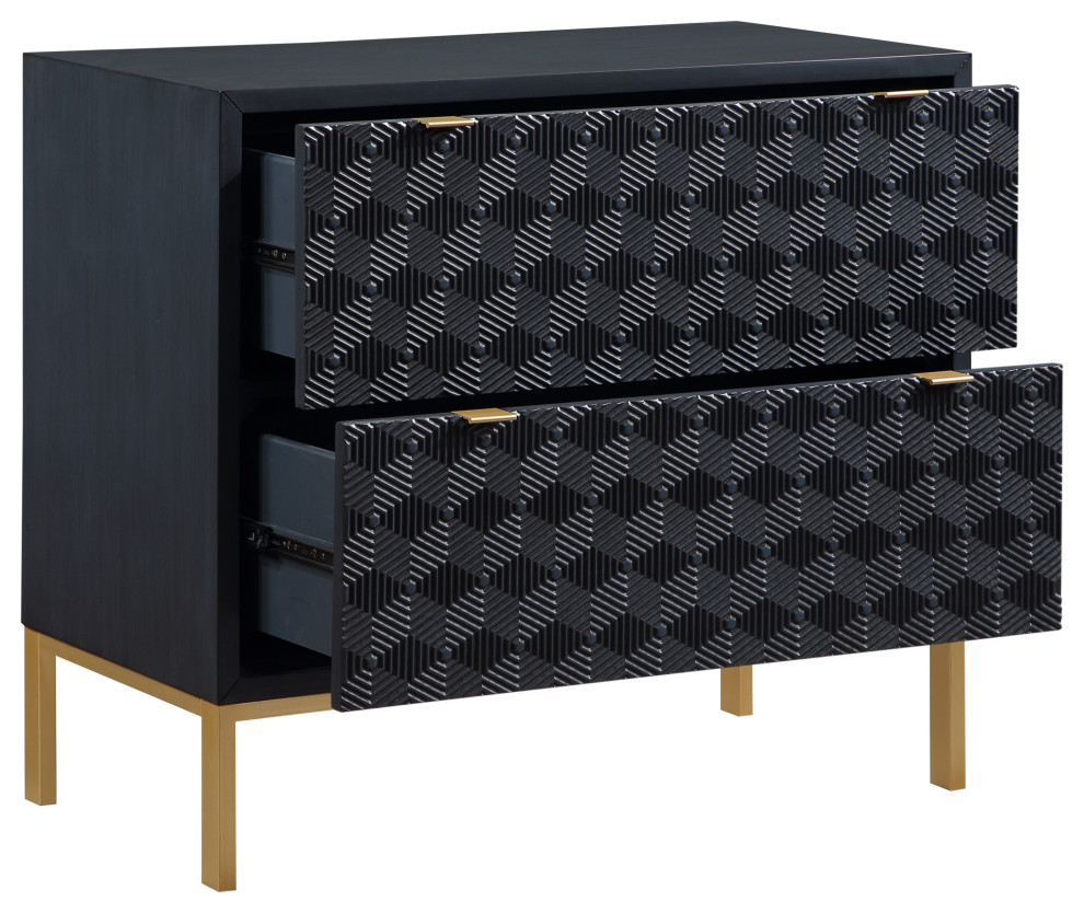 Tessa 2 Drawer Storage Accent Chest With Raised Geometric Pattern Black and Gold   Contemporary   Accent Chests And Cabinets   by Coast to Coast Imports  LLC  Houzz