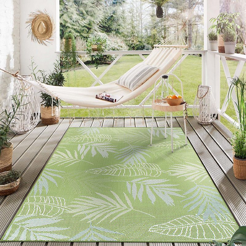 World Rug Gallery Contemporary Floral Leaves Indoor/Outdoor Waterproof Patio Area Rug