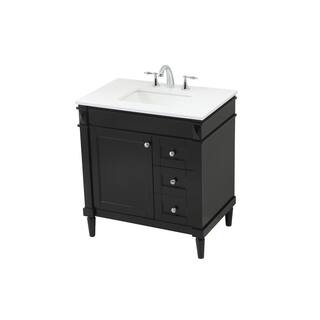 Simply Living 32 in. W x 21 in. D x 35 in. H Bath Vanity in Black with Ivory White Quartz Top SL95496BK