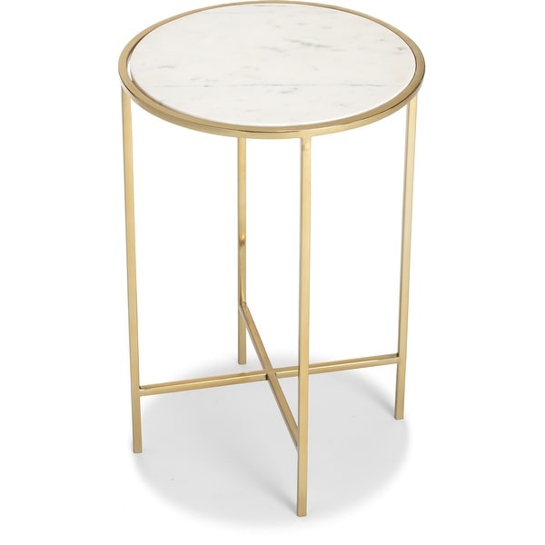 Adore Decor Elliott Marble Side Table， White/Gold