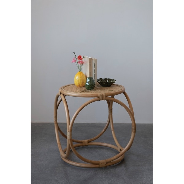 Handmade Rattan Side Table - 80% Rattan， 20% Plywood