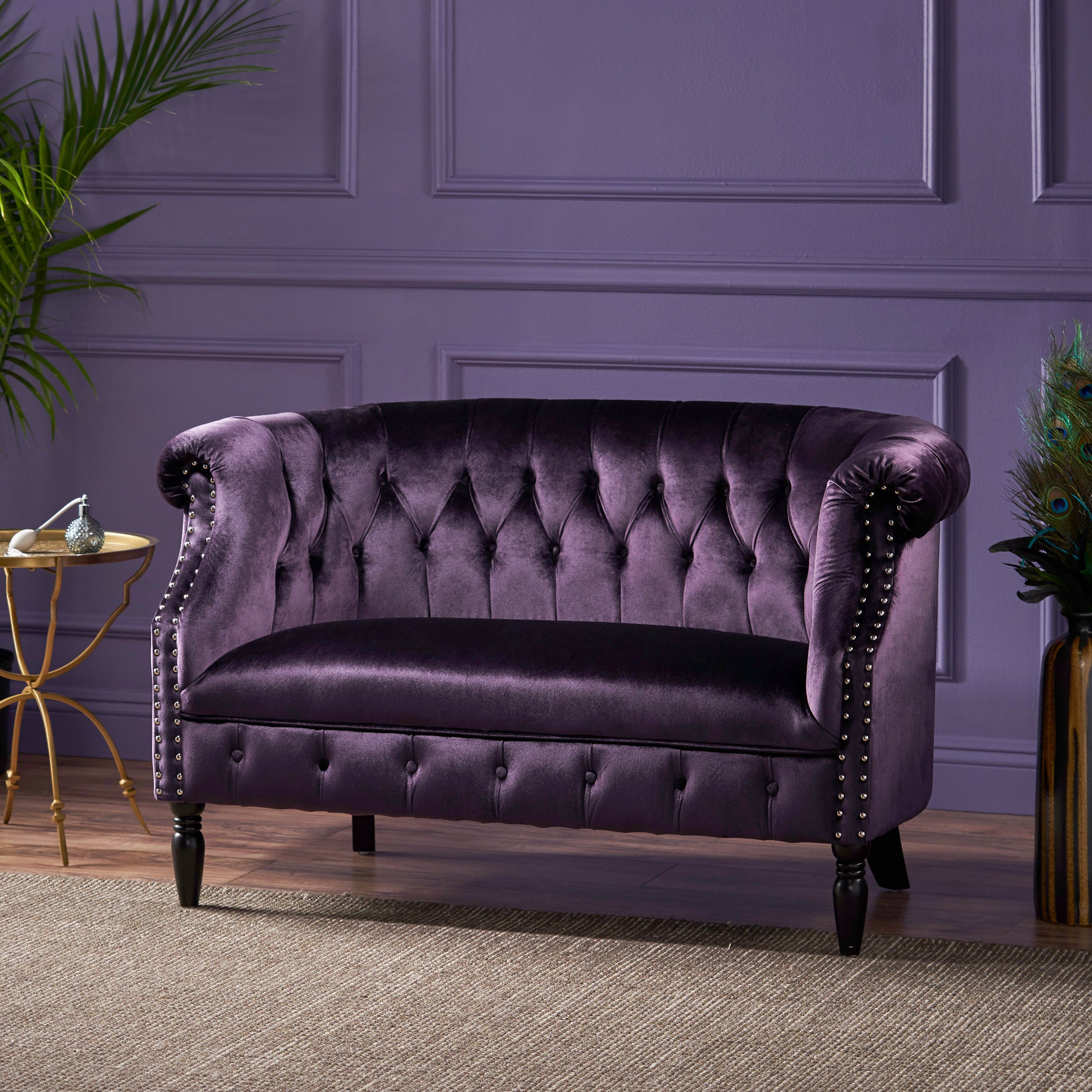 Melaina Tufted Scroll Arm New Velvet Loveseat