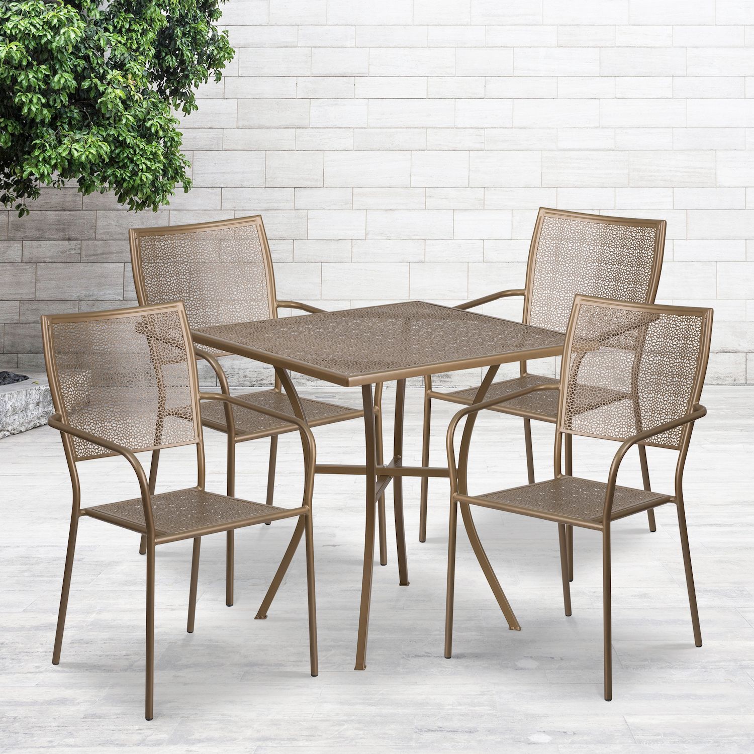 Emma and Oliver Commercial Grade 28 Square Sky Blue Patio Table Set-4 Square Back Chairs