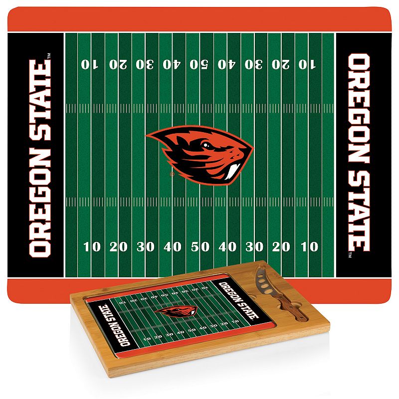 Picnic Time Oregon State Beavers Icon Glass Top Cutting Board and Knife Set