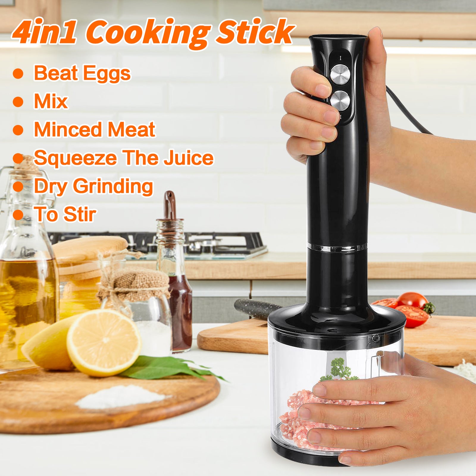 Wobythan  500W 4 in 1 Multifunctional Hand Blender Electric Mixer Meat Grinder Egg Beater Food Processor