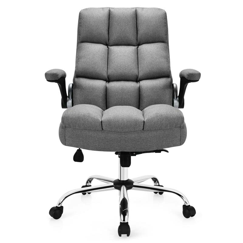 Linen Fabric Thick Padding Big & Tall Executive Office Chair with Flip-up Armrest, Swivel High Back Computer Desk Chair