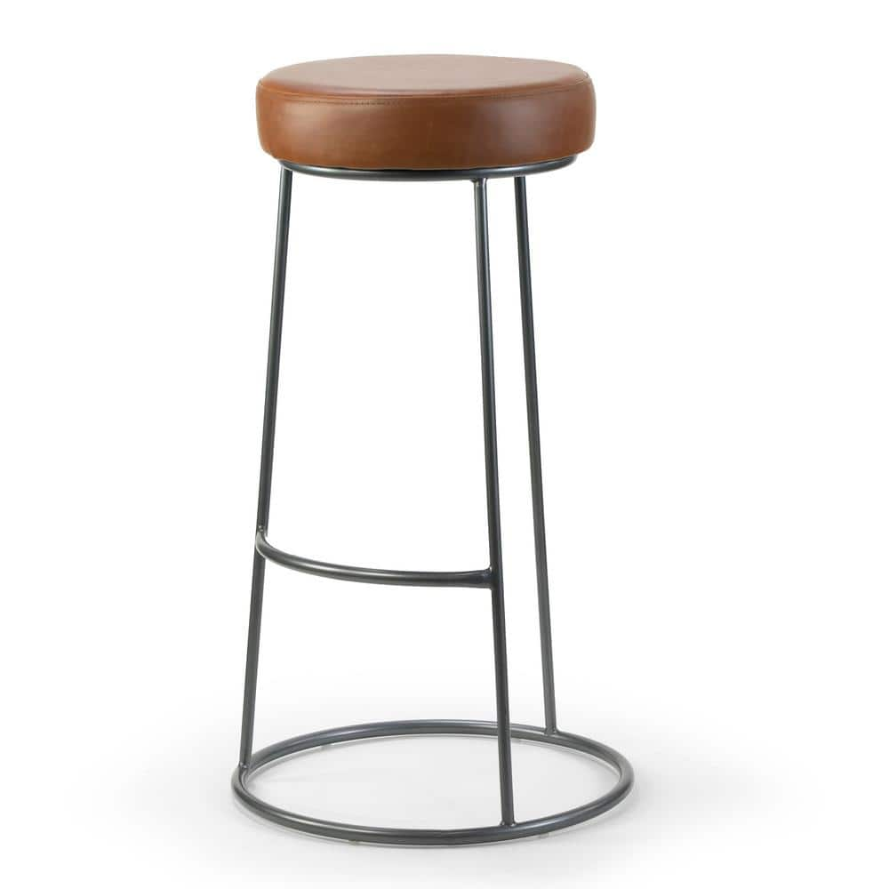 Glamour Home Set of 2 Amie Brown Backless Bar Stool with Gunmetal Grey Frame GHSTL-1307