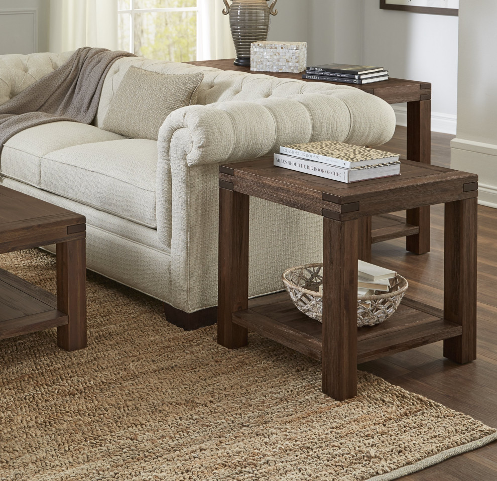 Millstone Modern End Table in Acacia Rustic Brown   Rustic   Side Tables And End Tables   by AMOC  Houzz