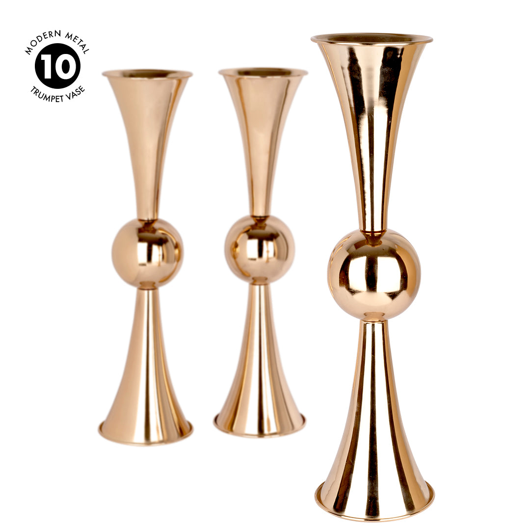 Koyal Wholesale Metallic Copper Metal Trumpet Vases | Elegant Flower Vases For Centerpieces| Bulk Set of 10