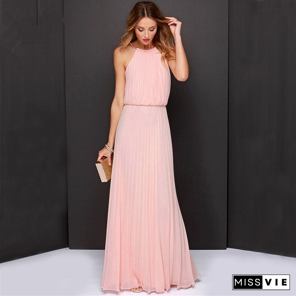 Sleeveless Pleated Fashion Sexy Dress Long Skirt