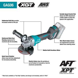 Makita 40V Max XGT Brushless Cordless 4-125 in. Paddle Switch Angle Grinder with Electric Brake AWS Capable (Tool Only) GAG06Z