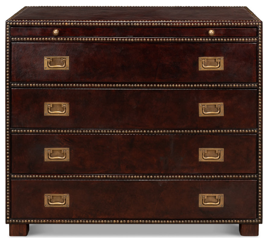 Studded Gentleman  x27s Chest Leather Upholstery   Traditional   Accent Chests And Cabinets   by Sideboards and Things  Houzz