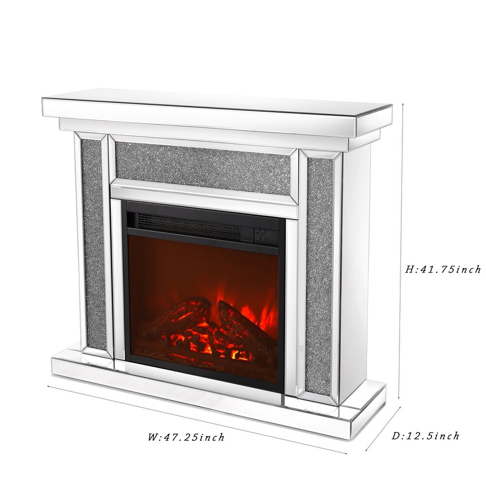 Mirror Electric Fireplace Display Console Table  Mantel Freestanding Heater Corner Firebox w/ 3D Flame Effect   Remote Control