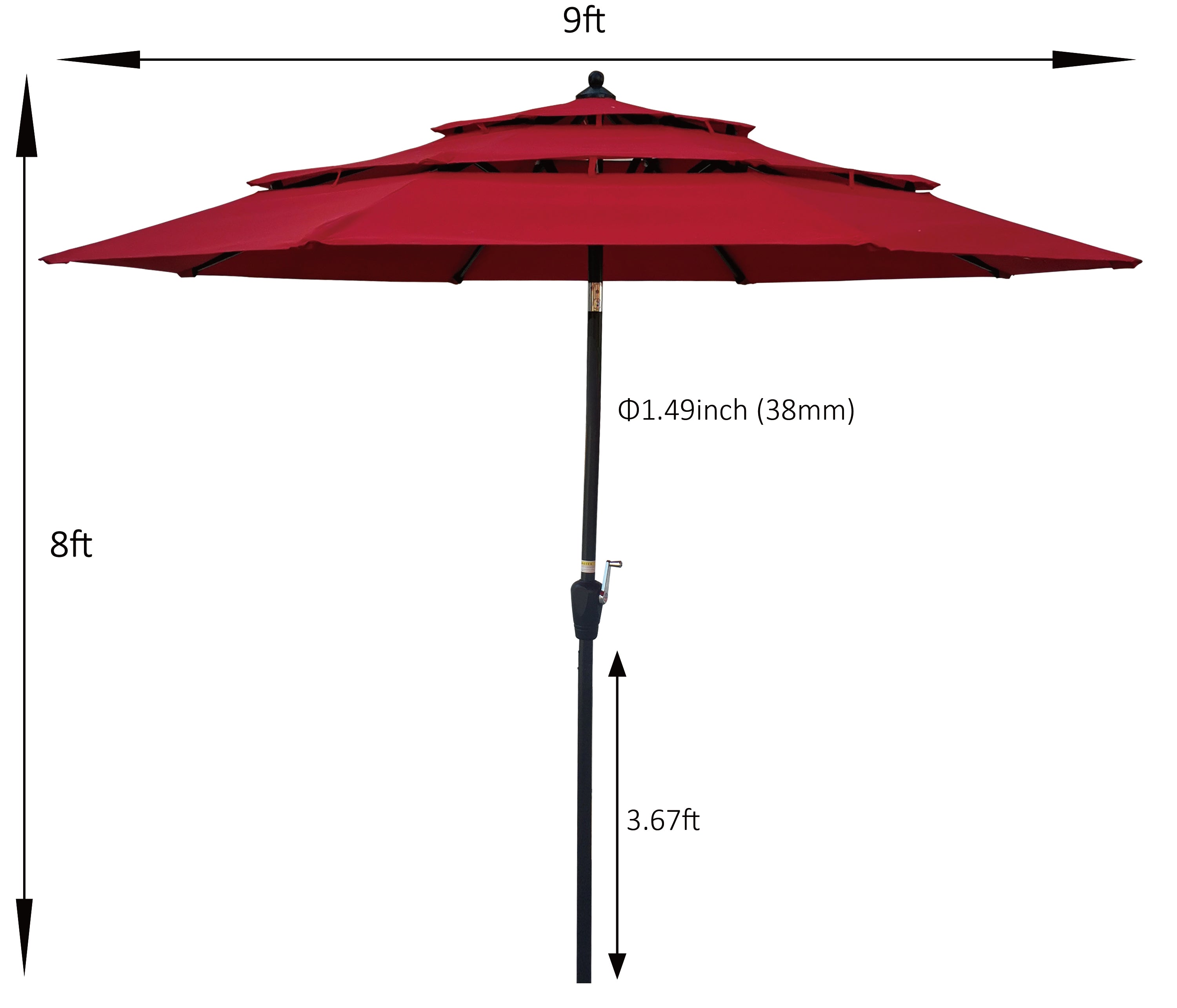 9' Market Crank Tilt Polyester Patio Umbrella, Outdoor Market Umbrella Aluminum Table Patio Umbrella with Tilt and Crank, Backyard Garden Parasol (Red)