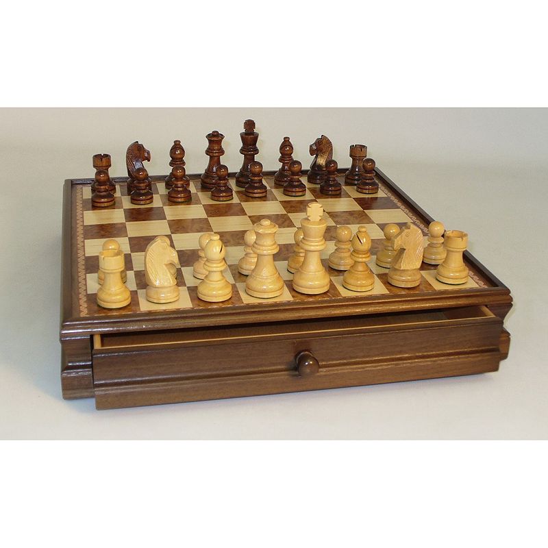 WorldWise Imports Walnut and Maple Drawer Chest Chess Set