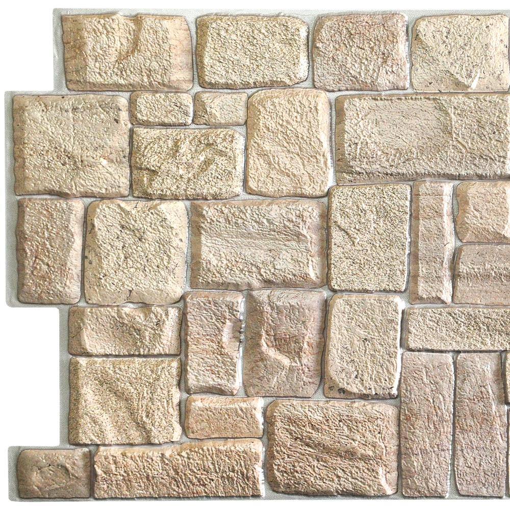 Dundee Deco 3D Falkirk Retro 1100 in. x 39 in. x 20 in. Beige Faux Limestone PVC Decorative Wall Paneling (10-Pack) GRHDTP10009506-10