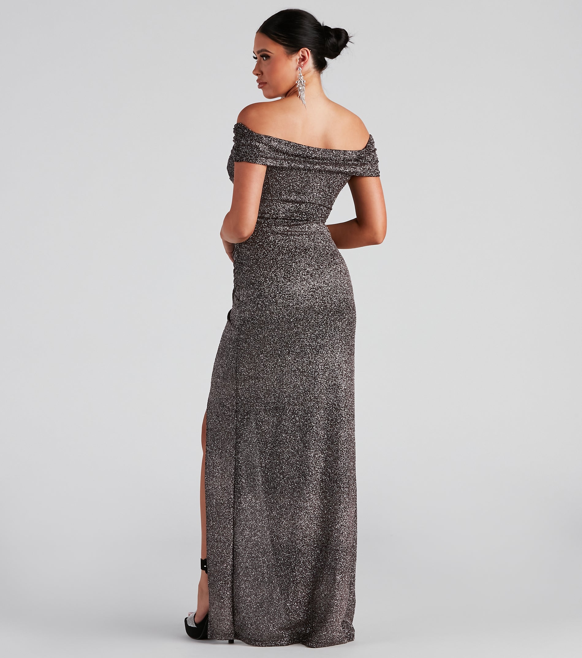 Bebe Formal Glitter Wrap Dress