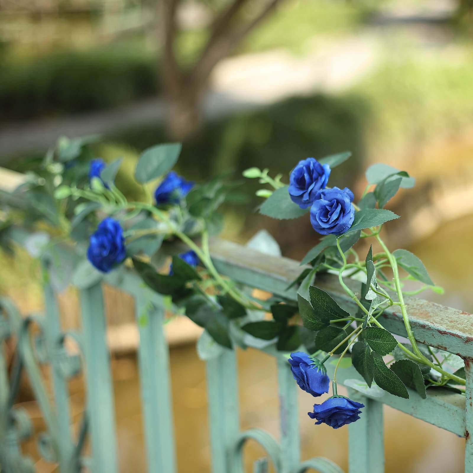 20 Royal Blue Artificial Silk Roses Flower Garland, Hanging Vine 6ft