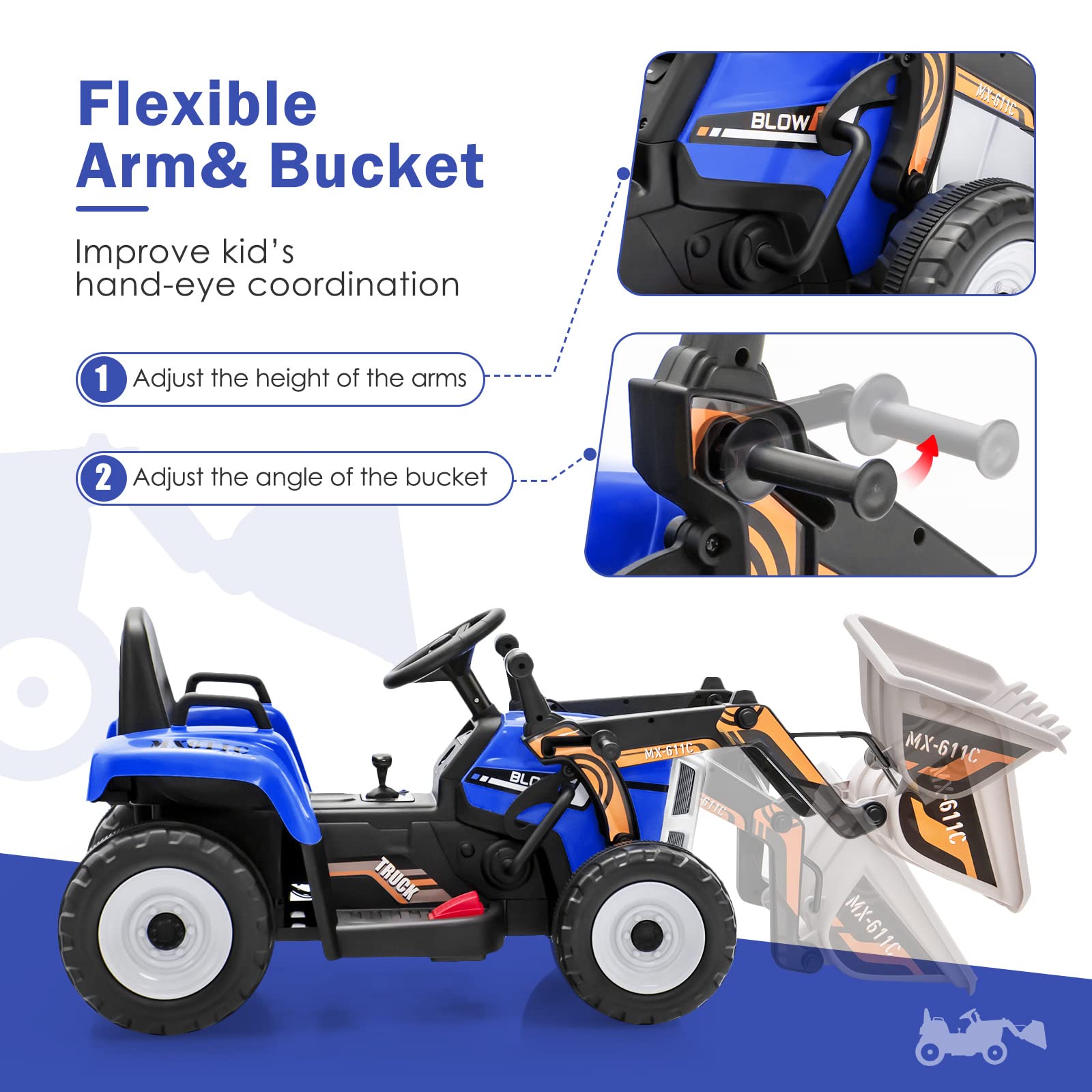 Costzon Ride on Car, 12V Excavator with Remote Control, Battery Powered Construction Vehicle