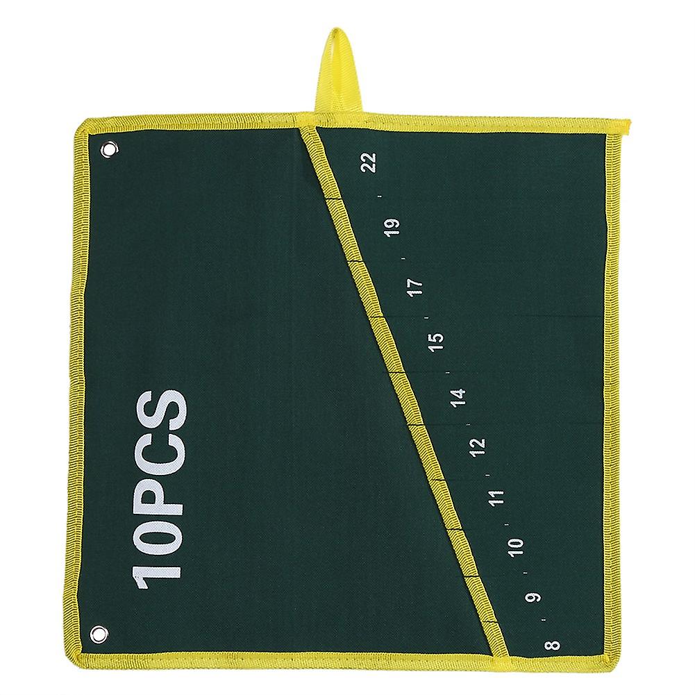 1pc Durable Canvas Spanner Wrench Tool Roll Up Storage Bag Green 10 Pockets