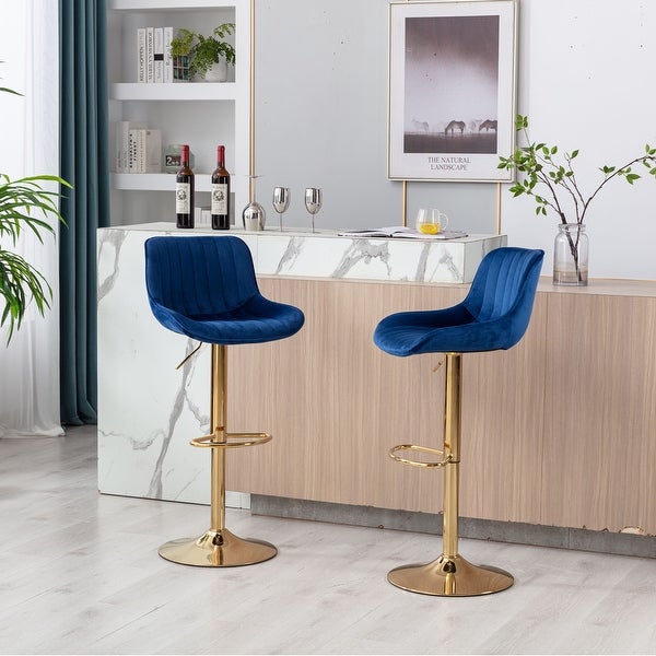 Velvet AdjustableSwivel Bar Stools with Footrest， Set of 2