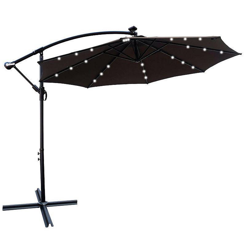 F.C Design 10 ft Outdoor Patio Umbrella with Solar Powered LED Lights， Waterproof， 8 Ribs， Crank and Cross Base for Garden， Deck， Backyard， Pool Shade