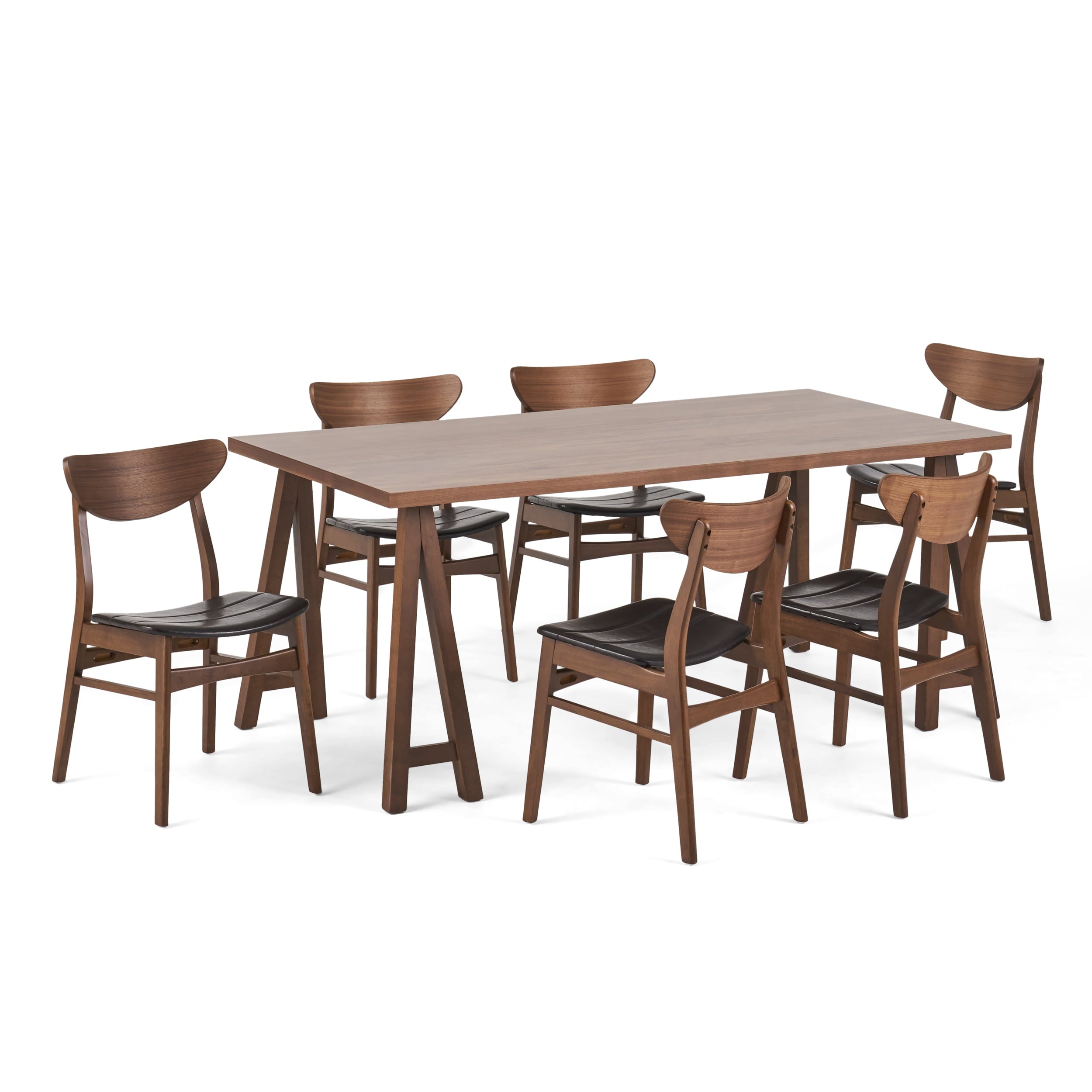 Noble House Ava Faux Wood Dining Set, Dark Brown, Walnut