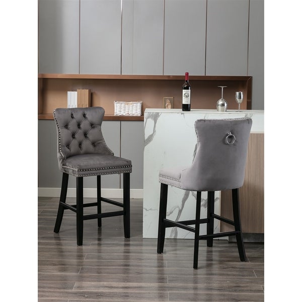 Velvet Upholstered Barstools with Button Tufted Decoration， Set of 2