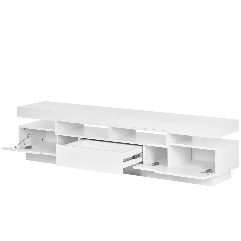 Modern White TV Stand High Gloss Entertainment Center with 4 Open Shelves for 75\