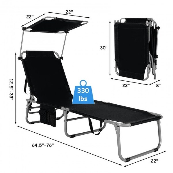 Outdoor Recliner Chair with 5 Adjustable Positions and Canopy Shade