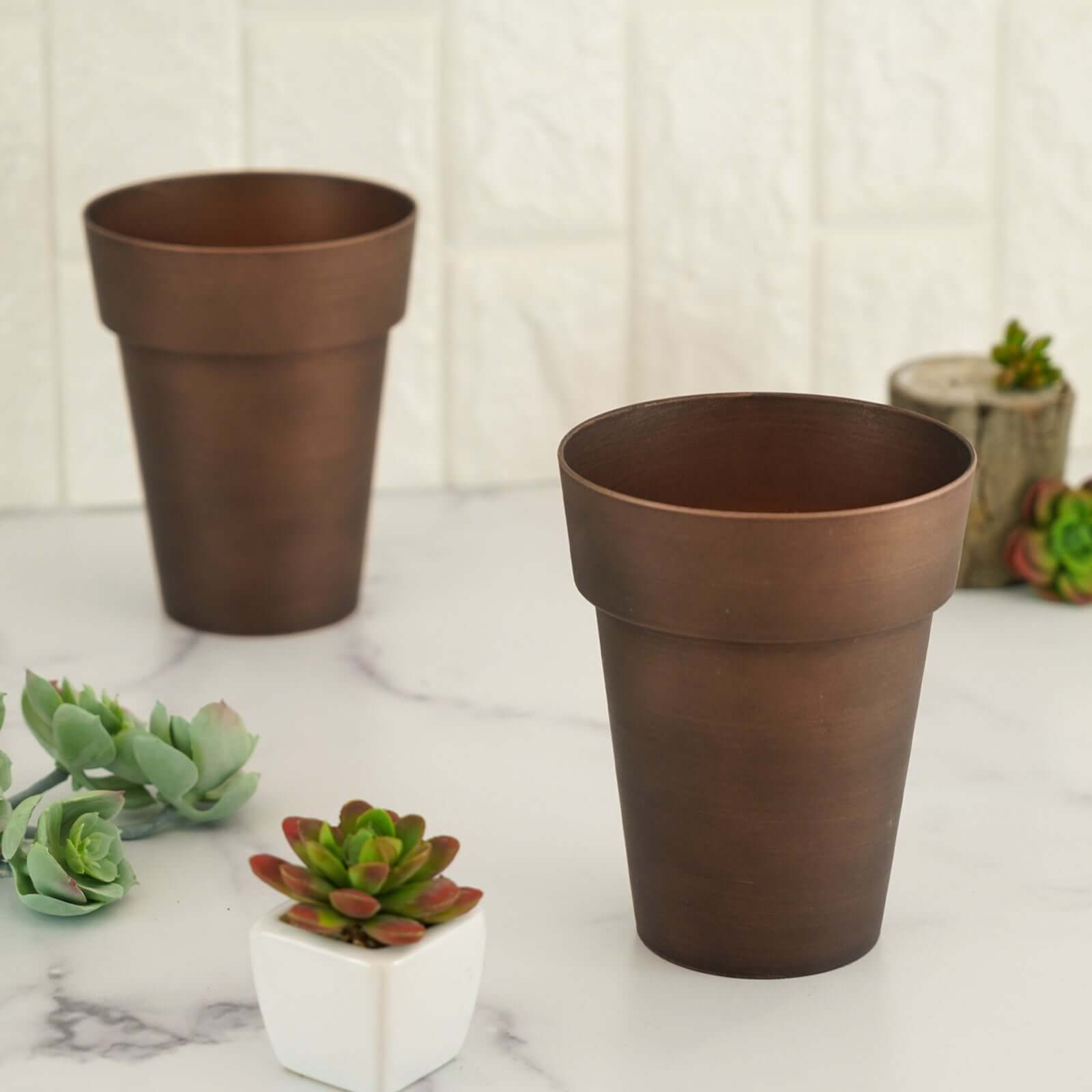 2 Pack Rustic Brown Medium Flower Plant Pots, Indoor Decorative Planters 6