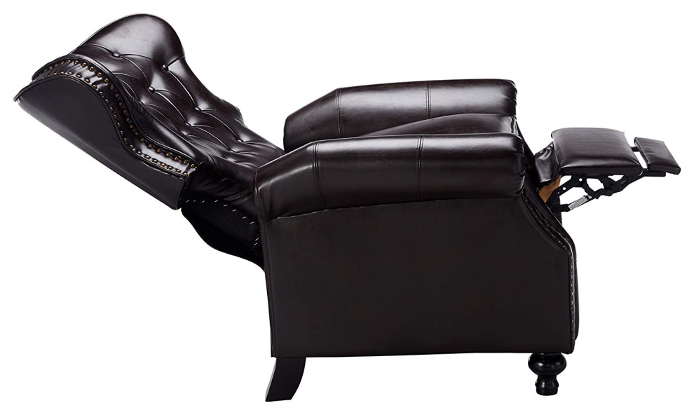 Classic Recliner Club Chair  Brown Leather Upholstery With Tufted Wingback   Modern   Theater Seating   by Decorn  Houzz