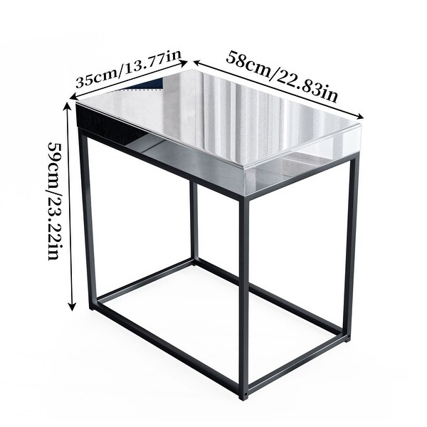 Rectangle End Table Tall Mirrored Side Accent Table with Metal Frame