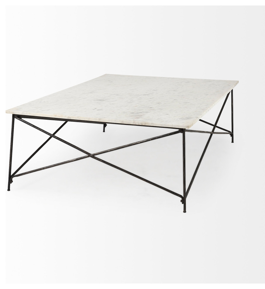 Lorlei I 59x35x15.5 White Marble Top  X Shaped Antique Gold Iron Coffee Table   Transitional   Coffee Tables   by Mercana  Houzz