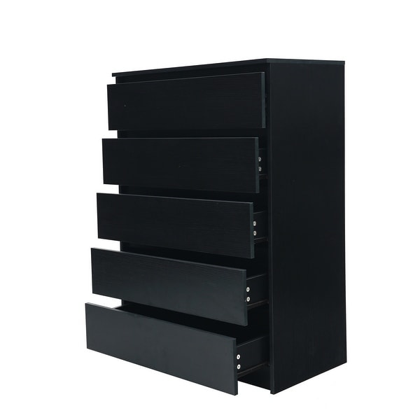 Aoolive 5-Drawer Dresser Night Stands in Black Woodgrain