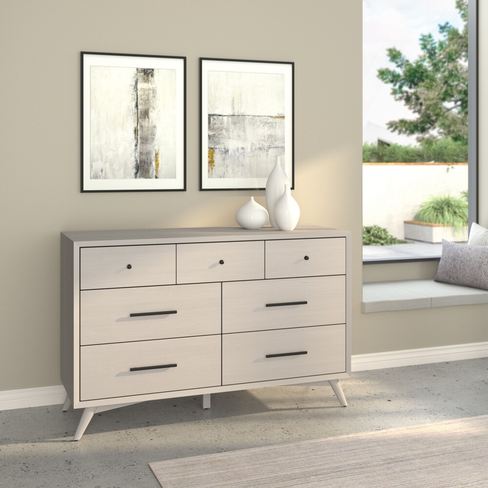 Alpine Furniture Flynn Mid Century Modern 7 Drawer Dresser in Gray