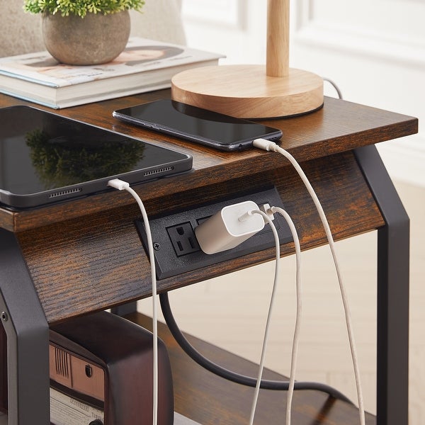 Side Table With Charging Station And Drawers