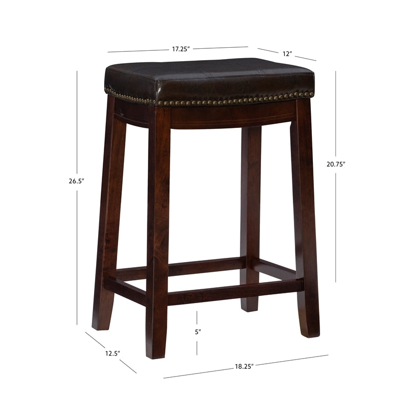 Pemberly Row 26 Transitional Wood/Faux Leather Counter Stool in Dark Brown