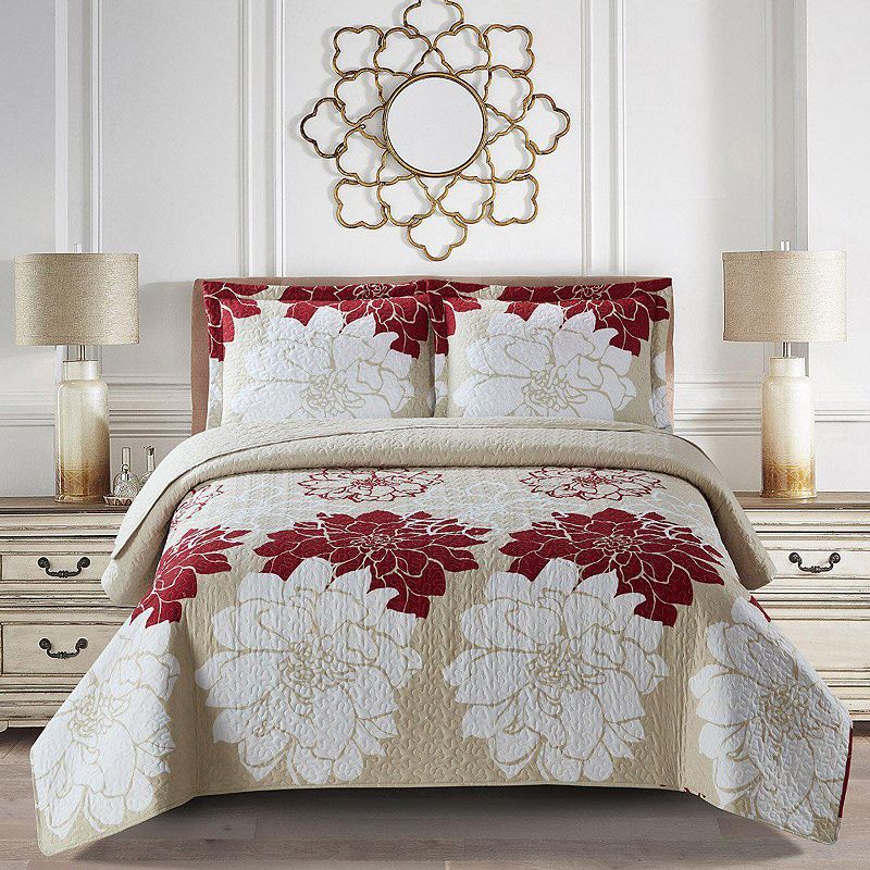 Helena Burgundy Reversible Quilt Bedspread Set