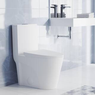 Swiss Madison St. Tropez 1-Piece 1.1 GPF1.6 GPF Dual Flush Elongated Toilet in Matte White Seat Included SM-1T254MW