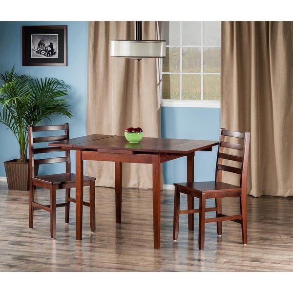 Wood Pulman 3-Pc Dining Set， Extendable Table and 2 Ladder-back Chairs， Walnut Finish