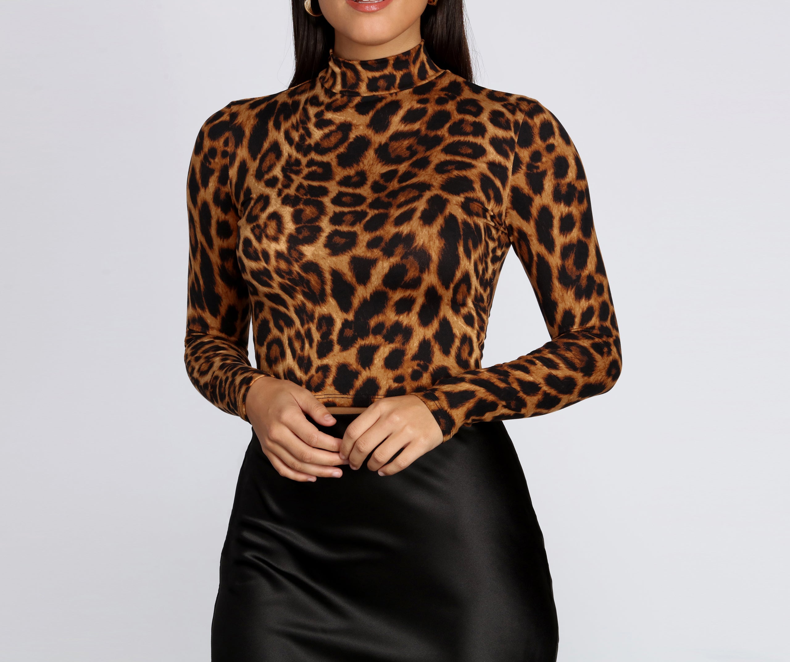 Leopard Mock Neck Crop Top