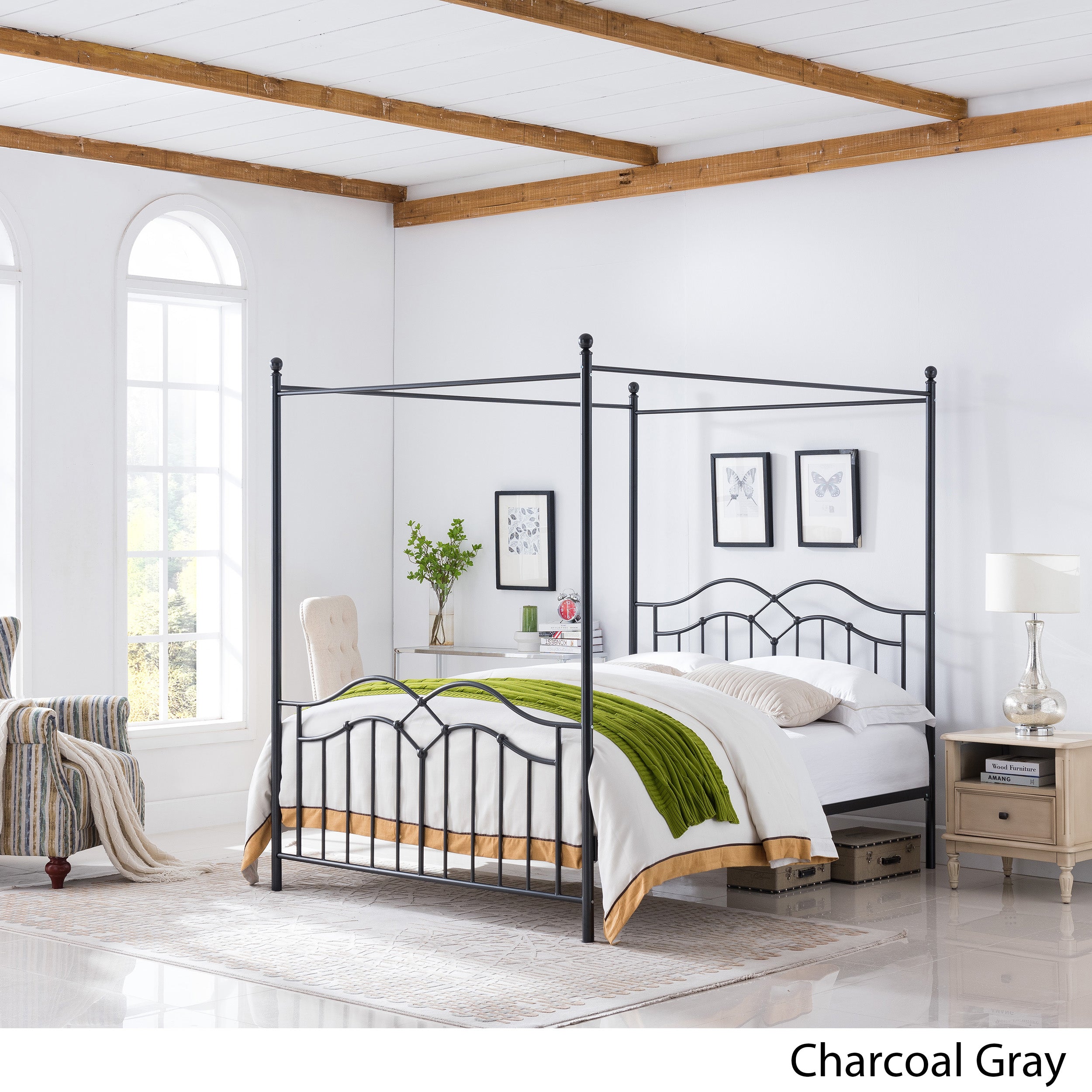 Simona Traditional Iron Canopy Queen Bed Frame