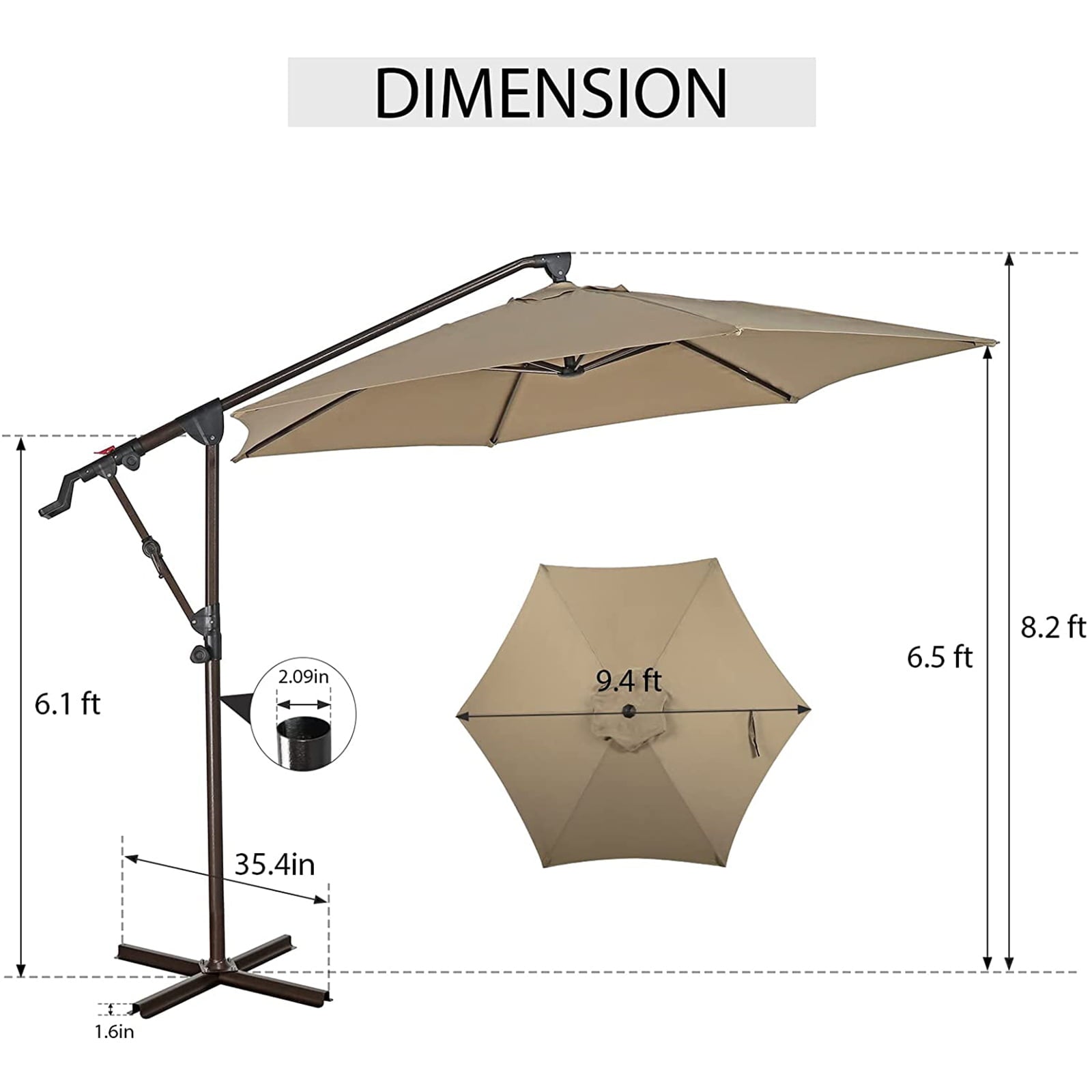 Outdoor Patio Umbrella, 10ft Offset Hanging Patio Umbrella with Aluminum Stand, Outdoor Cantilever Umbrella with 360° Rotation, Crank and Tilt System, Beige