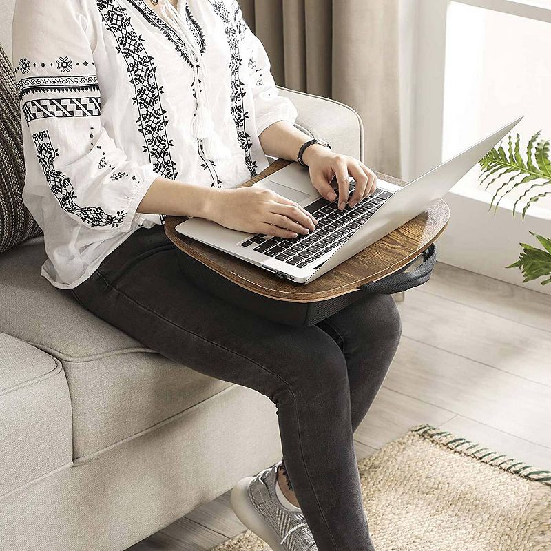 Lap Desk， Bed Tray， Laptop Table With Handle， Cushion， Rustic Brown