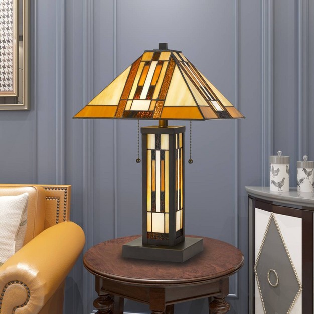  Table Lamp Hand Cut Stained Glass Shade And Lamp Base includes Led Light Bulb Dark Bronze Cal Lighting