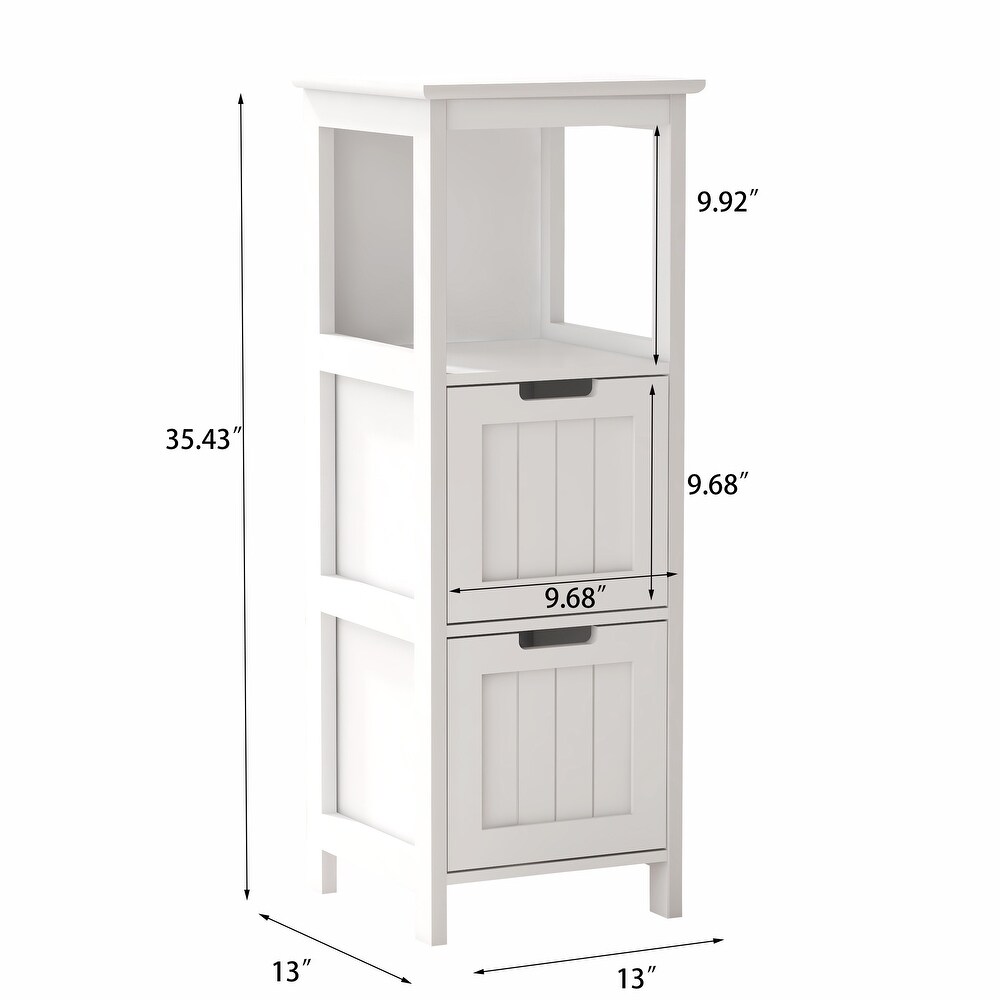 Bathroom Floor Cabinet with 2 Drawers and 1 Storage Shelf Freestanding Wood Storage Organizer Cabinet White