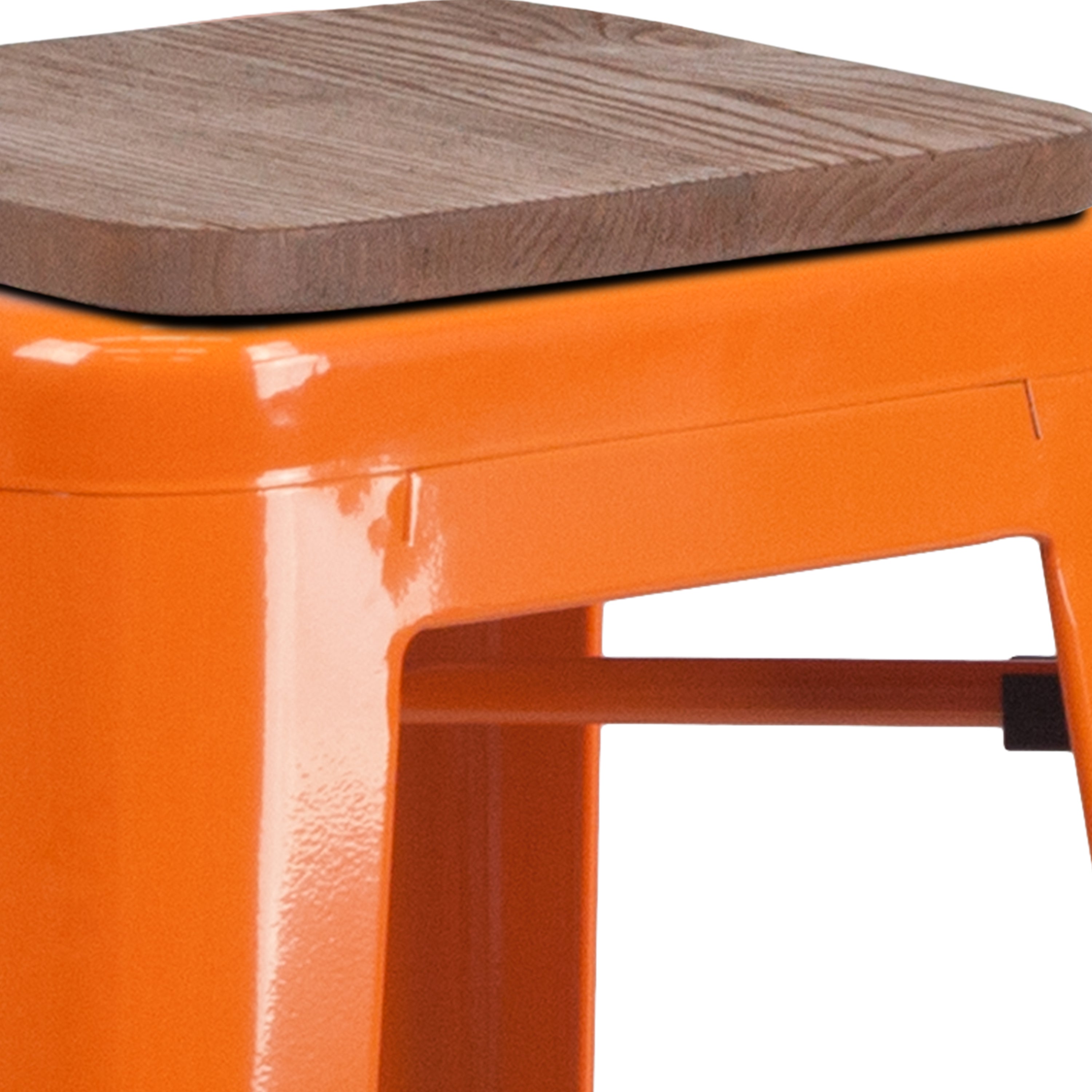 BizChair 30 High Backless Orange Metal Barstool with Square Wood Seat