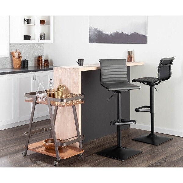 Porch and Den Tower Master Adjustable Bar Stool in Faux Leather and Black Metal