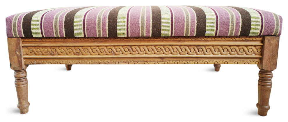 Striped Lilac  ampBrown Kilim Ottoman   Traditional   Footstools And Ottomans   by Design Mix Furniture  Houzz